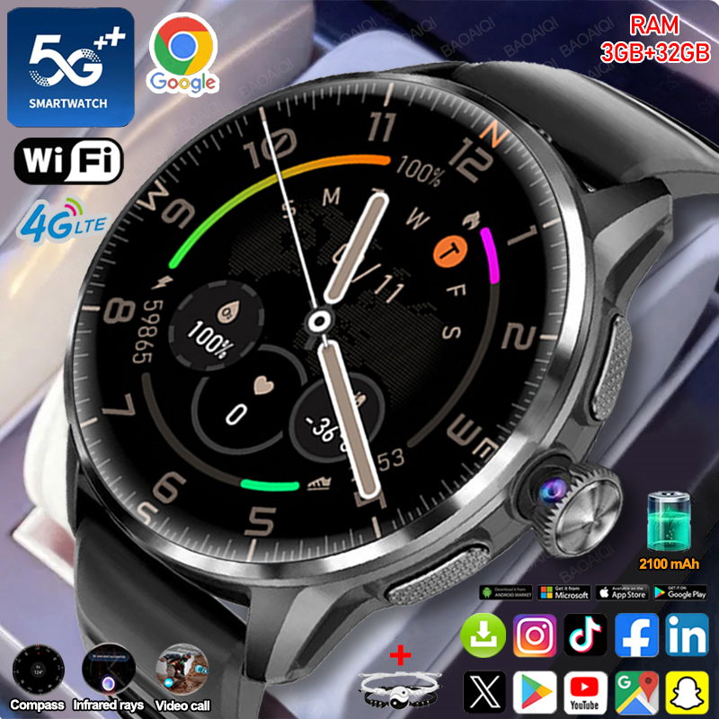 Fall Detection Watch - Смарт-часы с поддержкой 5G/4G, 1,60-дюймовый AMOLED-экран,